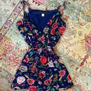 Blue Rain Floral Romper
